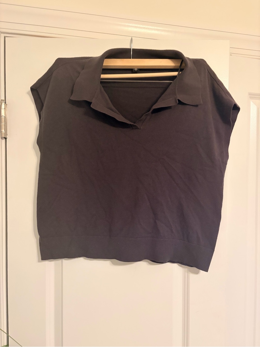 DKNY Short Sleeve Polo Crop Top - Charcoal